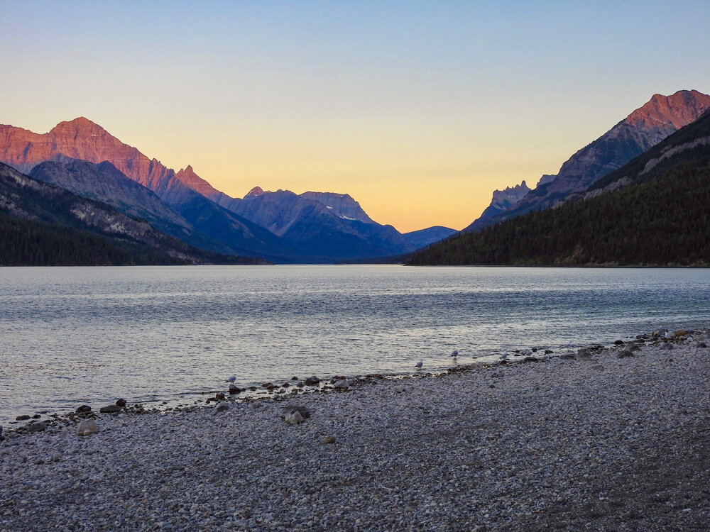 Sunset on the beach at the Waterton Lakes National Park