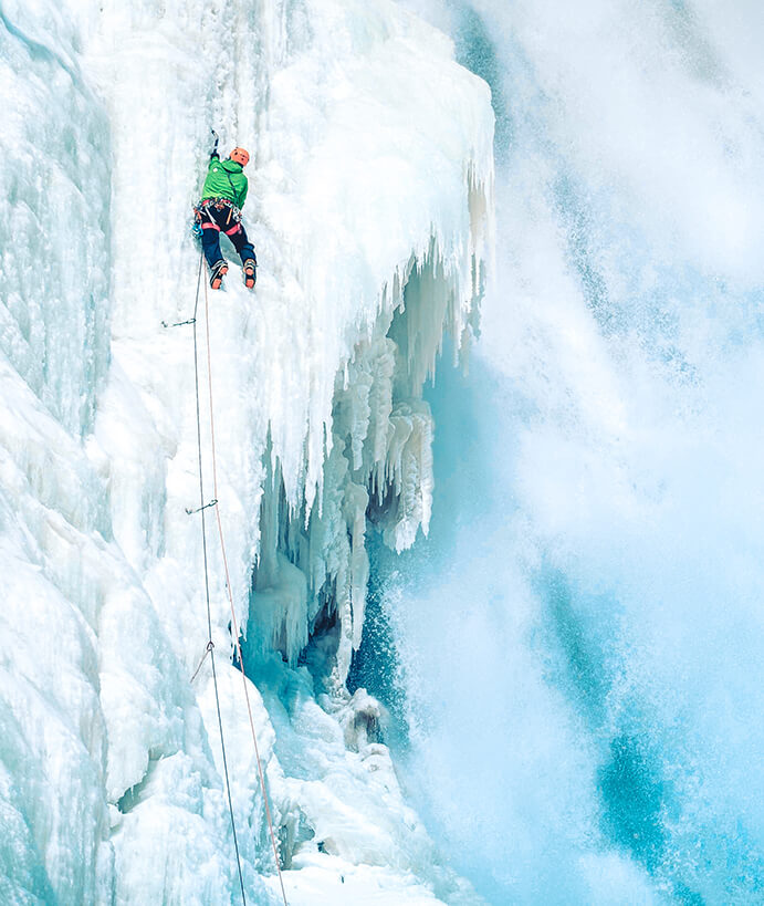 Ice climbing at Montmorency Falls in Quebec city