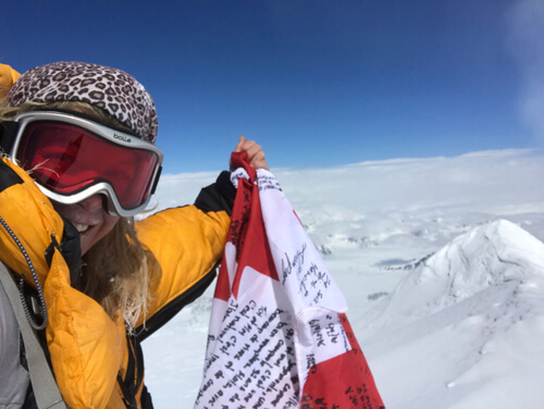 The Canadian alpinist Monique Richard on the summit of K2